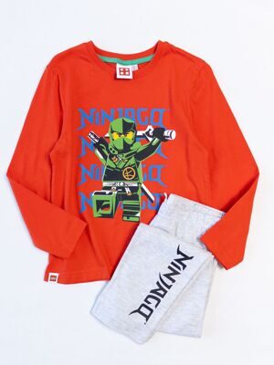 Комплект хлопковый для мальчика лонгслив + брюки цвет оранжевый/серый с прорезиненным принтом рост 116 см Primark