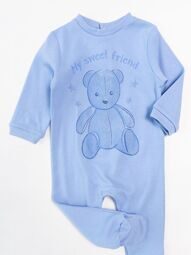 Слип хлопковый для малышей с длинным рукавом на кнопках цвет синий принт мишка рост 68 см 6-9 мес OVS