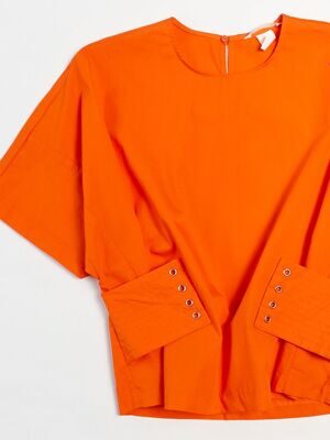 Блузка хлопчатобумажной ткани женская с поясом на шнуровке/на потайной пуговице сзади цвет оранжевый размер EUR 34 ( rus 40-42) H&M * нет шнурка