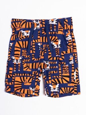 Шорты из легкой хлопчатобумажной ткани для мальчика с утягивающим шнурком в поясе/карманами цвет темно-синий/оранжевый с принтом рост 116 см H&M