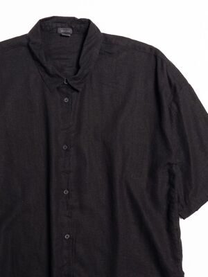 Рубашка лён 55% вискозы 45% женская со спущенными плечами на пуговицах цвет черный размер EUR S ( rus 44-46) H&M