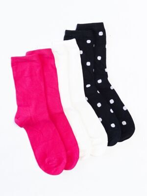 Носки хлопковые комплект из 3 пар цвет фуксия/белый/черный принт горох длина стопы 22-24 см размер обуви 35-38 H&M