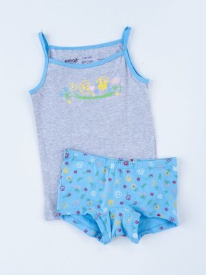 Комплект для девочки майка + трусы-шорты цвет серый/голубой принт Смайлик на рост 110-116 см 4-6 лет Lupilu
