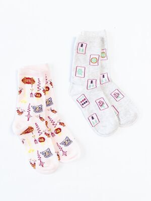 Носки хлопковые комплект из 2 пар цвет розовый/серый с принтом длина стопы 20-22 см размер обуви 32-34 H&M