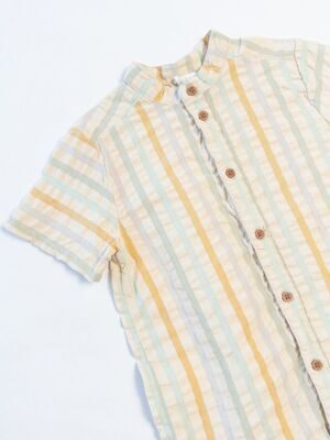Рубашка из рельефной ткани для мальчика на пуговицах цвет бежевый/зеленый/голубой/полоска рост 98 см H&M