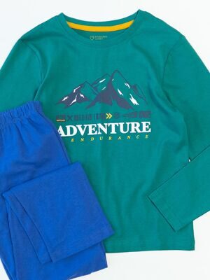 Комплект хлопковый для мальчика лонгслив + брюки цвет зеленый/синий с принтом рост 128 см Primark