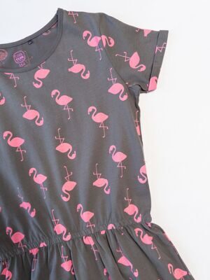Платье из хлопкового трикотажа принт розовый фламинго резинка в поясе на рост 152 см Cool Club