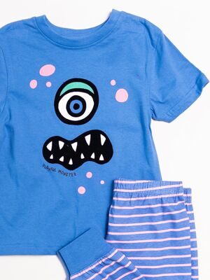 Комплект для девочки хлопковый футболка + брюки   цвет синий/полоска бархатный принт  на  рост 104 см Primark