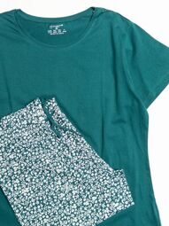 Пижама хлопковая женская футболка + брюки цвет изумрудный/цветы размер EUR 40/42 (rus 46-48) Primark
