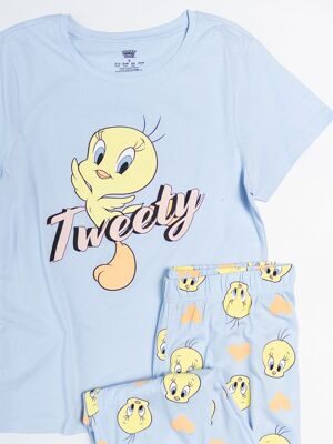 Пижама хлопковая женская  футболка + брюки цвет желтый/голубой принт LOONEY TUNES размер EUR 38/40 (rus 44-46) Primark