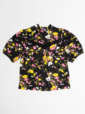 Блуза с кружевной вставкой цвет черный цветочный принт размер UK 16 (rus 52) BY VERY