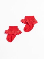 Носки хлопковые с рюшами для девочки в рубчик цвет красный длина стопы 6-8 см 0-3 мес H&M