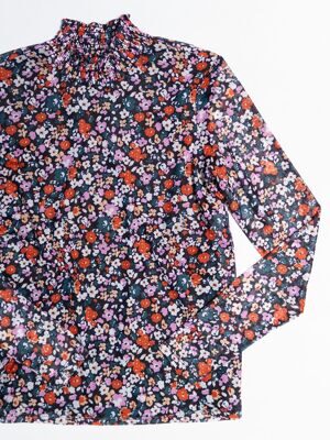 Блуза сетка на подкладке из эластичной ткани цвет черный/цветы размер EUR M (rus 44-46) VILA