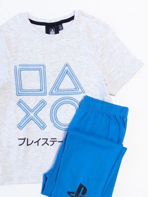 Комплект хлопковый для мальчика футболка + брюки цвет синий/серый с принтом рост 128 см Primark
