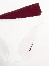 Трусы бикини хлопковые женские комплект из 2 шт цвет бордовый/белый с элементами кружева размер EUR XXL (rus 52-54) H&M