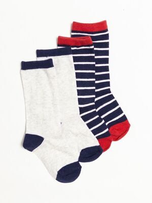 Носки хлопковые длинные для мальчика комплект из 2 пар цвет серый/синий/полоска длина стопы 12-14 см размер обуви 20-22 OVS