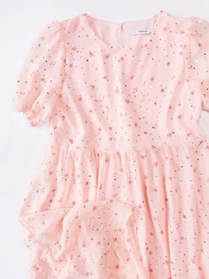 Платье для девочки на подкладке цвет розовый с пайетками принт цветы рост 164 см RESERVED