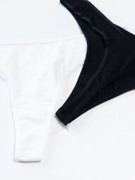Трусы женские стринги комплект из 2 шт хлопковые цвет белый/черный размер EUR 38/40 (rus 44-46) Primark
