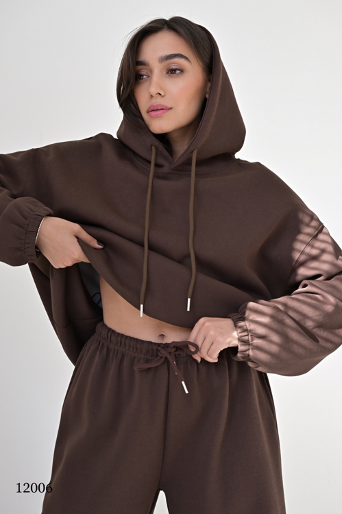 Комплект толстовка и широкие брюки цвет коричневый (12006)