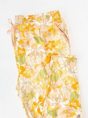 Брюки женские с утягивающим шнурком в поясе/карманами цвет персиковый принт цветы размер EUR 46/48 (rus 54-56) Primark