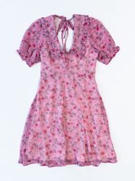 Платье легкое на подкладке с вырезом/резинкой на спине цвет розовый/цветы размер EUR 34 (rus 40) C&A