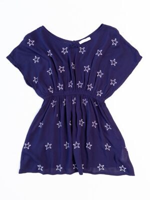 Платье-туника в поясе резинка цвет фиолетовый принт Звезды на рост 128 см 7-8 лет Primark