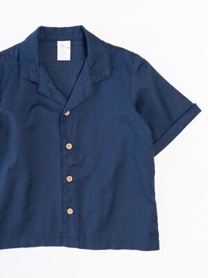 Рубашка хлопковая для мальчика на пуговицах с коротким рукавом цвет темно-синий на рост 86 см 12-18 мес H&M