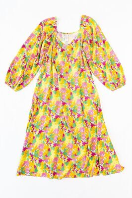 Платье из вискозы сбоку на молнии рукава-фонарики цвет желтый/зеленый/розовый размер EUR XL (rus 48)  YAS