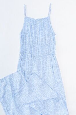 Комбинезон из вискозы для девочки брюки свободного кроя цвет голубой/белый принт цветы рост 158 см H&M