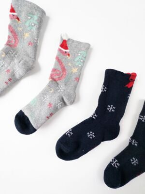 Носки для девочки махровые комплект из 2-х пар цвет серый/синий с новогодним принтом 31-34 (20-22 см) lupilu