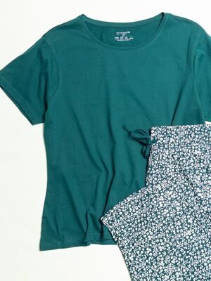 Комплект хлопковый футболка и брюки женские цвет зеленый/белый цветы размер EUR 42/44 (rus 48-50) Primark