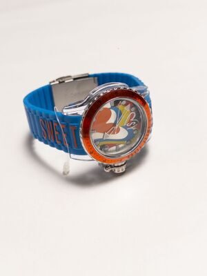 Наручные часы кварцевые корпус пластик/нержавеющая сталь d 4 мм с силиконовым ремешком  цвет синий/оранжевый SWEET YEARS Италия