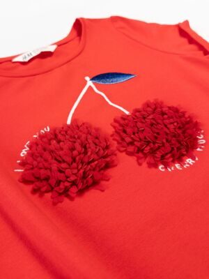 Топ из мягкого хлопкового трикотажа цвет красный аппликация Вишенки для девочки на рост  128 см H&M