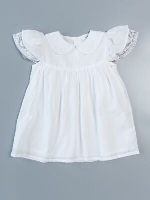Платье хлопковое для девочки на подкладке сзади на пуговице с махровыми элементами/сеточкой цвет белый рост 80 см RESERVED
