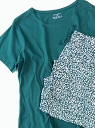 Пижама хлопковая женская футболка + брюки цвет изумрудный/цветы размер EUR 46/48 (rus 52-54) Primark
