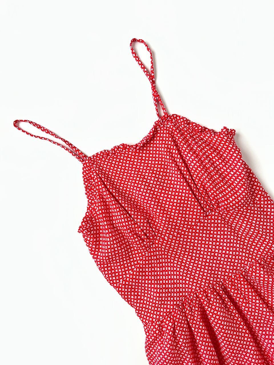 Платье на бретелях на подкладке красное с принтом цветы на рост 158 см Primark