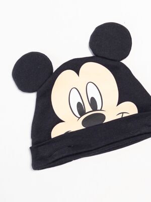 Шапка хлопковая для малышей двухслойная с ушками цвет черный принт Mickey Mouse (на окружность головы 40-42 см) Primark