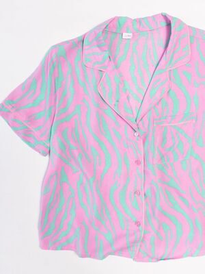 Рубашка женская с короткими рукавами цвет розовый/зеленый принт узоры размер EUR 34/36 (rus 40-42) Primark