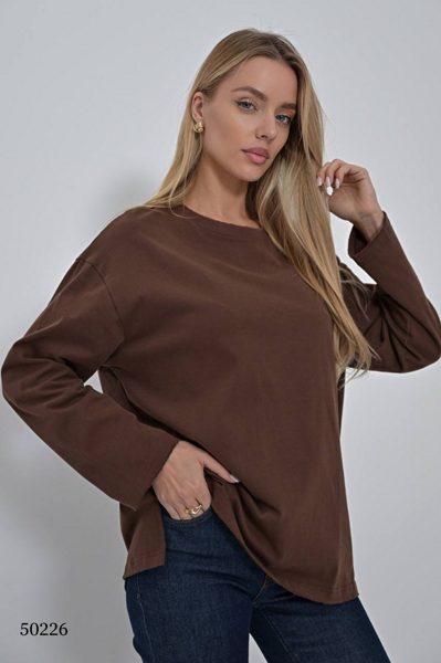 Лонгслив с выбеленным эффектом цвет коричневый размер onesize (подходит на rus 42-48) (50226)