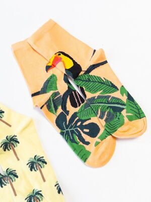 Носки хлопковые для девочки комплект из 2 пар цвет желтый/оранжевый с принтом длина стопы 20-22 см размер обуви 32-34 H&M