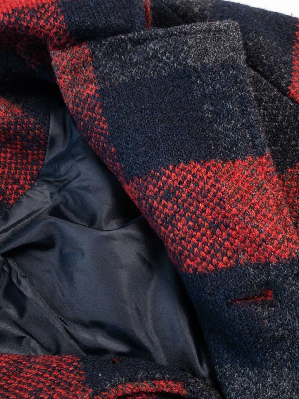 Пальто для мальчика с примесью шерсти на подкладке капюшон отстегивается цвет красный/черный/клетка на рост 146 см 10-11 лет OVS