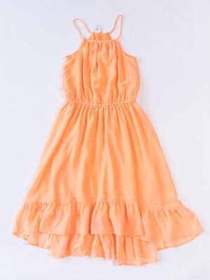 Платье легкое на подкладке на нерегулируемых бретелях сзади удлиненное в поясе резинка цвет неоново-оранжевый на рост 164 см H&M