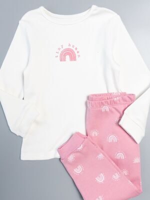Комплект хлопковый для девочки джемпер + брюки цвет сливочный/розовый с принтом рост 80-86 см George
