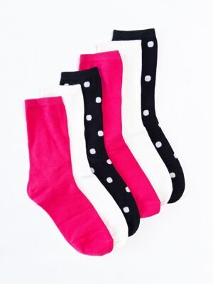 Носки хлопковые для девочки комплект из 3 пар цвет фуксия/белый/черный принт горох длина стопы 20-22 см размер обуви 32-34 H&M