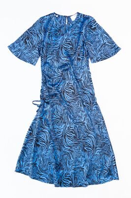 Платье из атласной ткани драпировка шнурком справа сбоку на молнии цвет синий/черный/узор размер EUR XS (rus 40-42) SELECTED FEMME