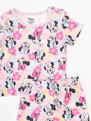 Комплект из плотного хлопка для девочки футболка+шорты цвет розовый/цветы принт Minnie Mouse на рост 62 см 0-3 мес Primark