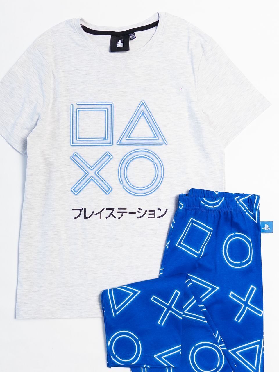 Комплект хлопковый для мальчика футболка + брюки цвет серый/синий принт PlayStation на рост 152 см Primark