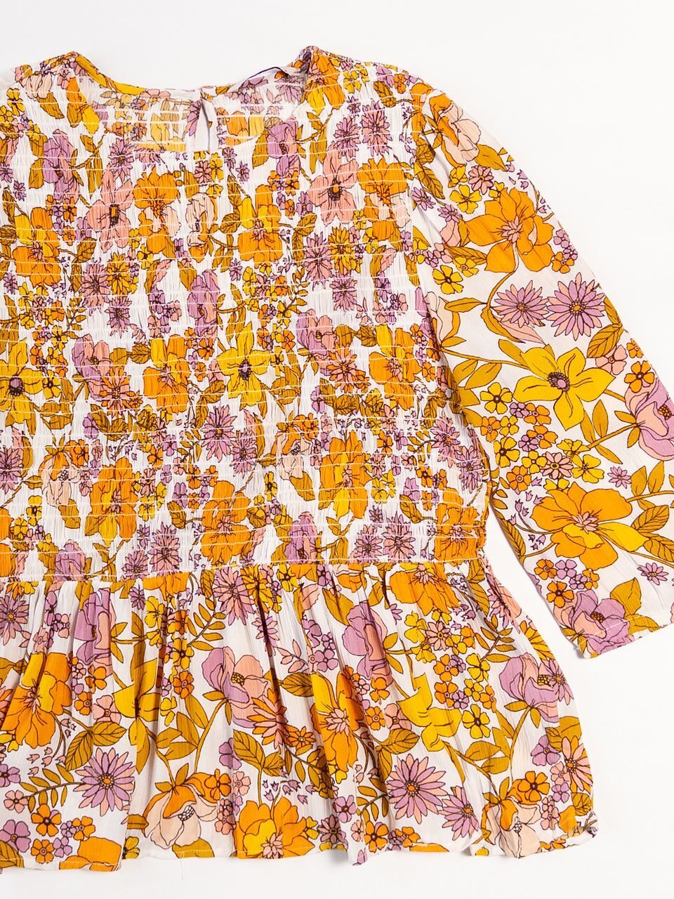 Блуза-резинка женская от пояса расклешенная из вискозы сзади на пуговице цветочный принт размер UK 16 (rus 50) TU