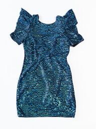 Платье на подкладке с вырезом на спине и объемными рукавами цвет черный/голубой с вышитыми пайетками размер EUR 42 (rus 48) C&A