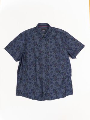 Рубашка мужская хлопковая плотная цвет синий/цветы размер EUR XXL обхват шеи 45-46 см C&A